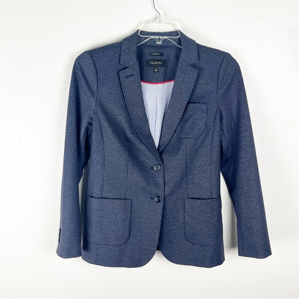 TALBOTS Aberdeen Blue Lined Button Closure Flat Pockets Blazer 6 Career Office